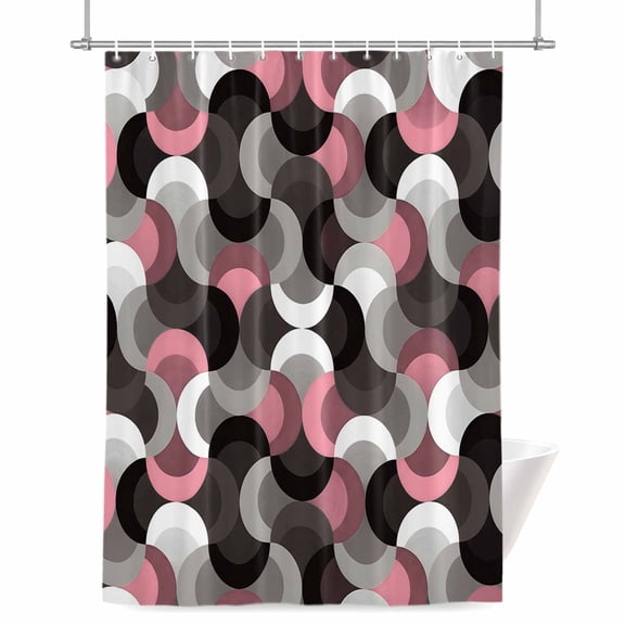Pink Black Wavy Shower Curtain, 36" x 72", Medieval Abstract White Grey Pink Black Texture Waterproof Bathroom Curtain Washable Shower Curtain Set with 12 Hooks