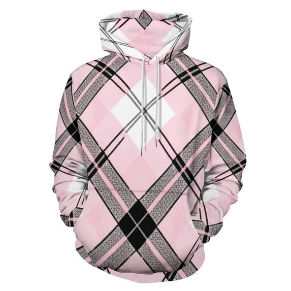 Pink Black White Plaid Pattern Fabric 3D Print Hoodie Men Women Autumn Thin Pullover Sweatshirt Vintage Streetwear Tops