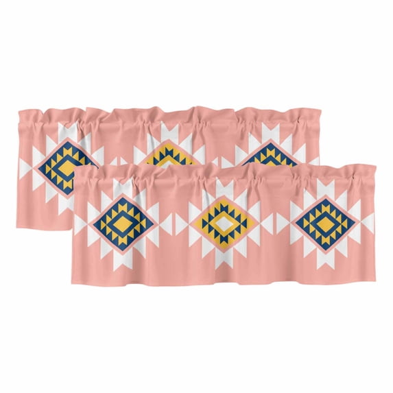 Pink Black Yellow Boho Curtain Valances for Windows, Kitchen Valance Window Treatments Panel 2 Pack, Simple Romantic Abstract Geometric Rod Pocket Short Curtains for Bathroom Bedroom 42 x 12 Inch