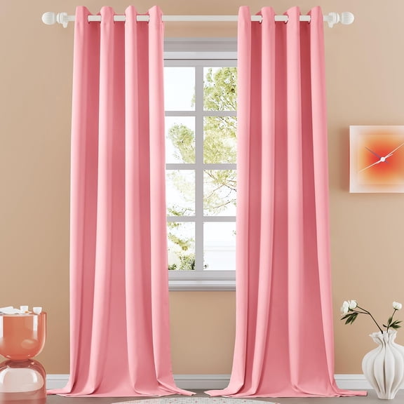 Pink Blackout Thermal Insulated Room Darkening Grommet Curtains, Set of 2 Panels, 52" x 102"