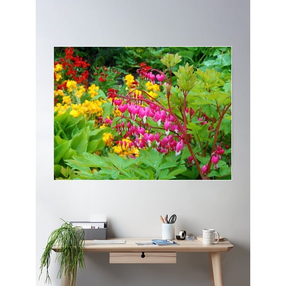 Pink Bleeding Hearts - Preston Temple Grounds Poster Wall Art, Modern Wall Decor For Living Room Bedroom, 12x18 UNFRAMED