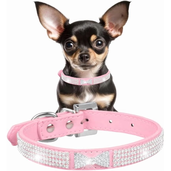 Pink Bling Dog Collar for Small Dogs, Fancy Diamond Rhinestone Cats Collar Glitter Crystal Jeweled Girl Puppy Collars for XXS Xs Small Medium Breed Female Pet Dogs Kitten, S