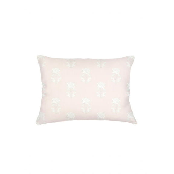 Pink Block Print Linen Pillow 14x20 Down Alternative