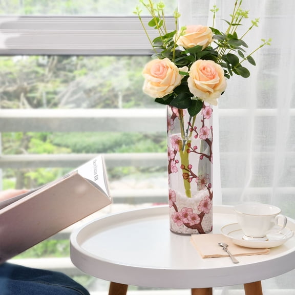 Pink Blossom Branches Plastic Vase 11.8'' x 3.9'' Transparent Non Breakable Decorative for Family