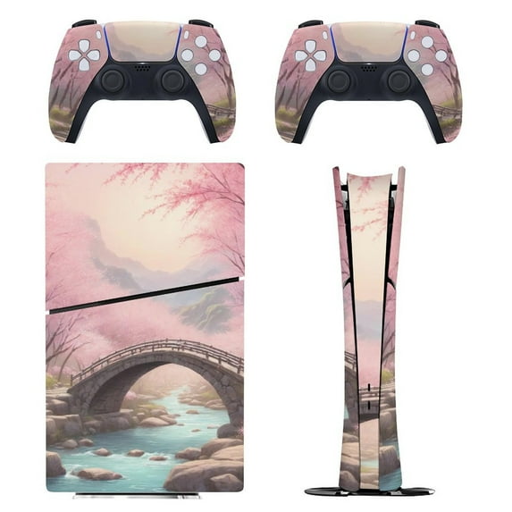 Pink Blossom Bridge Console Skin Bundle For PS5 Pro Slim Disc Digital pink-blossom-bridge-console-skin-bundle-for-ps5-pro-slim-disc-digital