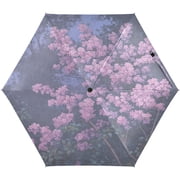 Pink Blossom Painting Umbrellas for Sun Auto Open Close UV50+ Waterproof 5-Fold Compact Fiberglass Frame