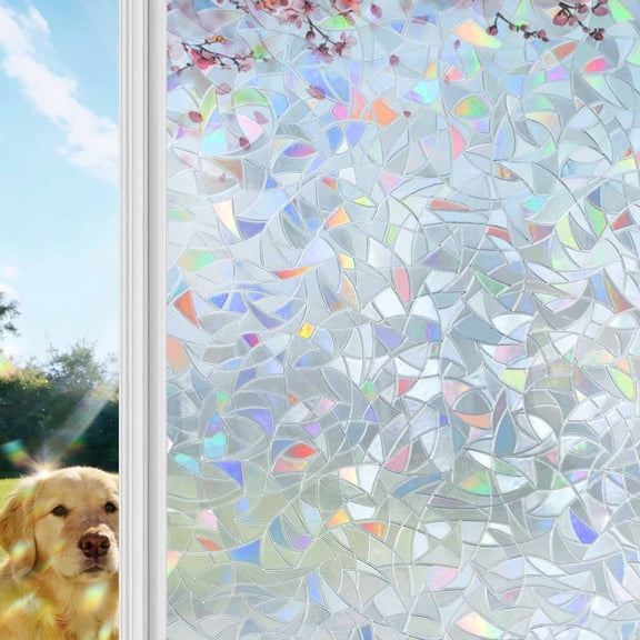 Pink Blossom Rainbow Window Privacy Film, Spring Ink Painting Branch Petal Stained Glass Window Film, Sun Blocking Glass Clings Static Cling Non Adhesive Door Stickers 17.7 x 39.3 Inches