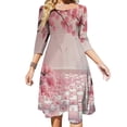 thumbnail image 1 of Pink Blossom Tree on Checkered Floor Flare Dress Square Neck Dress Elegant Female Fashion Printed Dress, 1 of 9