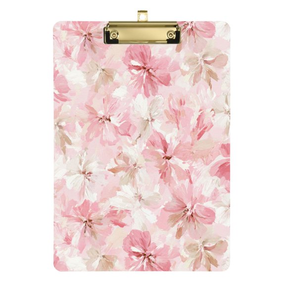 Pink Blossoms Bows Acrylic Clipboard Drawing Board with Hook Writing Pad File Storage A4 Size Gold 12.5" x 9"