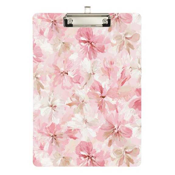 Pink Blossoms Bows Acrylic Clipboard Drawing Board with Hook Writing Pad File Storage A4 Size Silver 12.5" x 9"