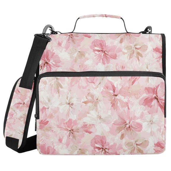 Pink Blossoms Bows Binder Bag with Shoulder Strap 3 Ring Zipper Binder File Folder Document Storage