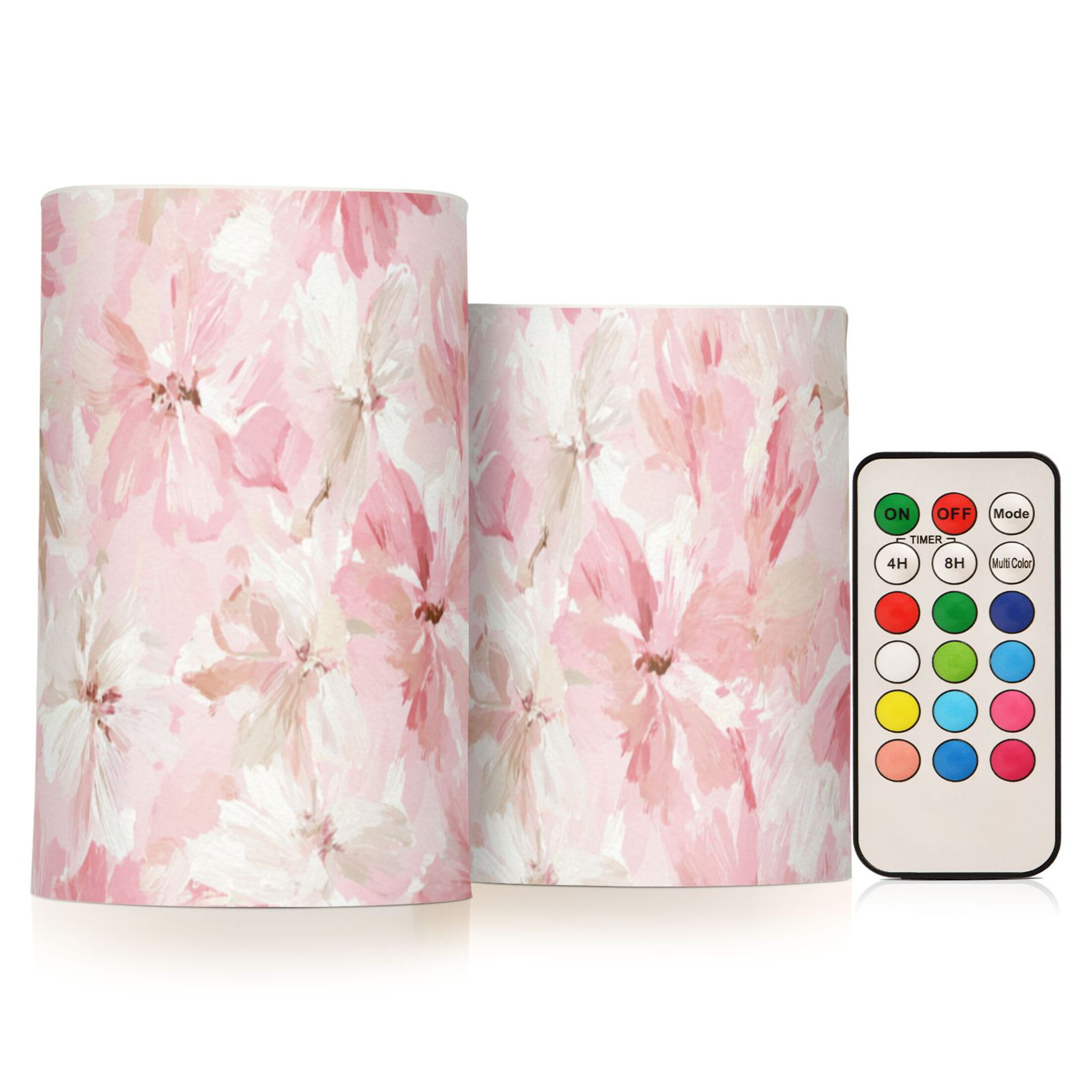 Pink Blossoms Bows Flickering Flameless Candles LED Tealight Battery Operated with Remote Set of 2 Holiday Decor Ornaments