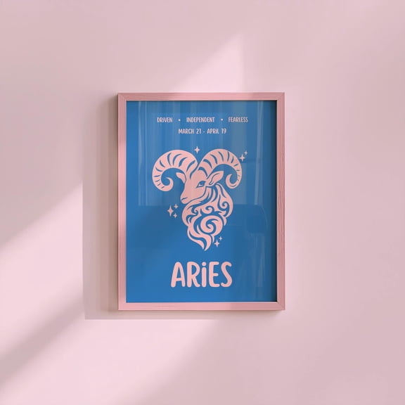 Pink & Blue Aries Colorful Zodiac Wall Art Poster, Stretched Size 8x12