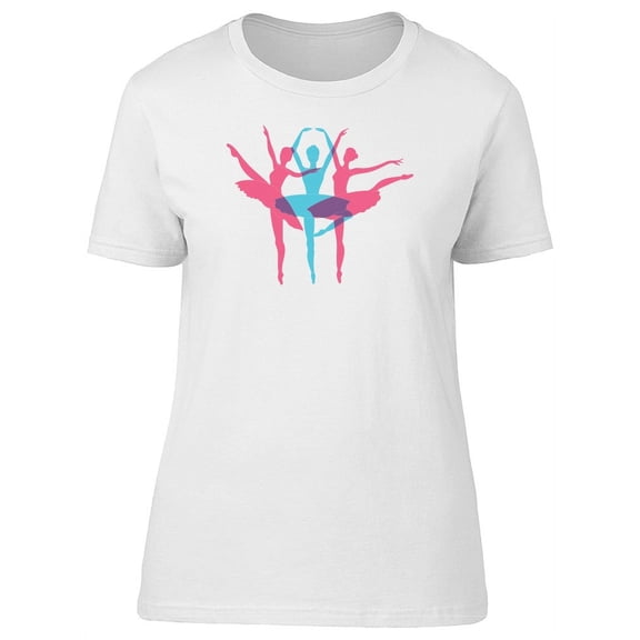 Pink-Blue Ballerina Silhouettes T-Shirt Women -Image by Shutterstock, Female Medium