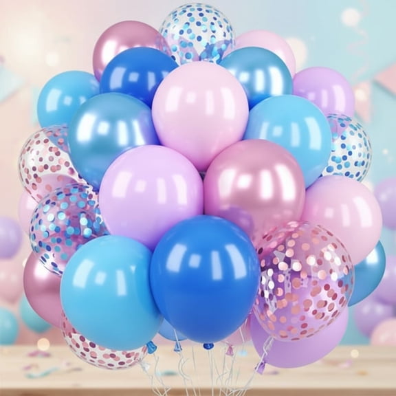Pink and Blue Balloon, 50Pcs 12 Inch Pastel Pink Blue Purple Confetti, Royal and Metallic Confetti Balloons for Birthday, Baby Shower, Gender Reveal Supplies