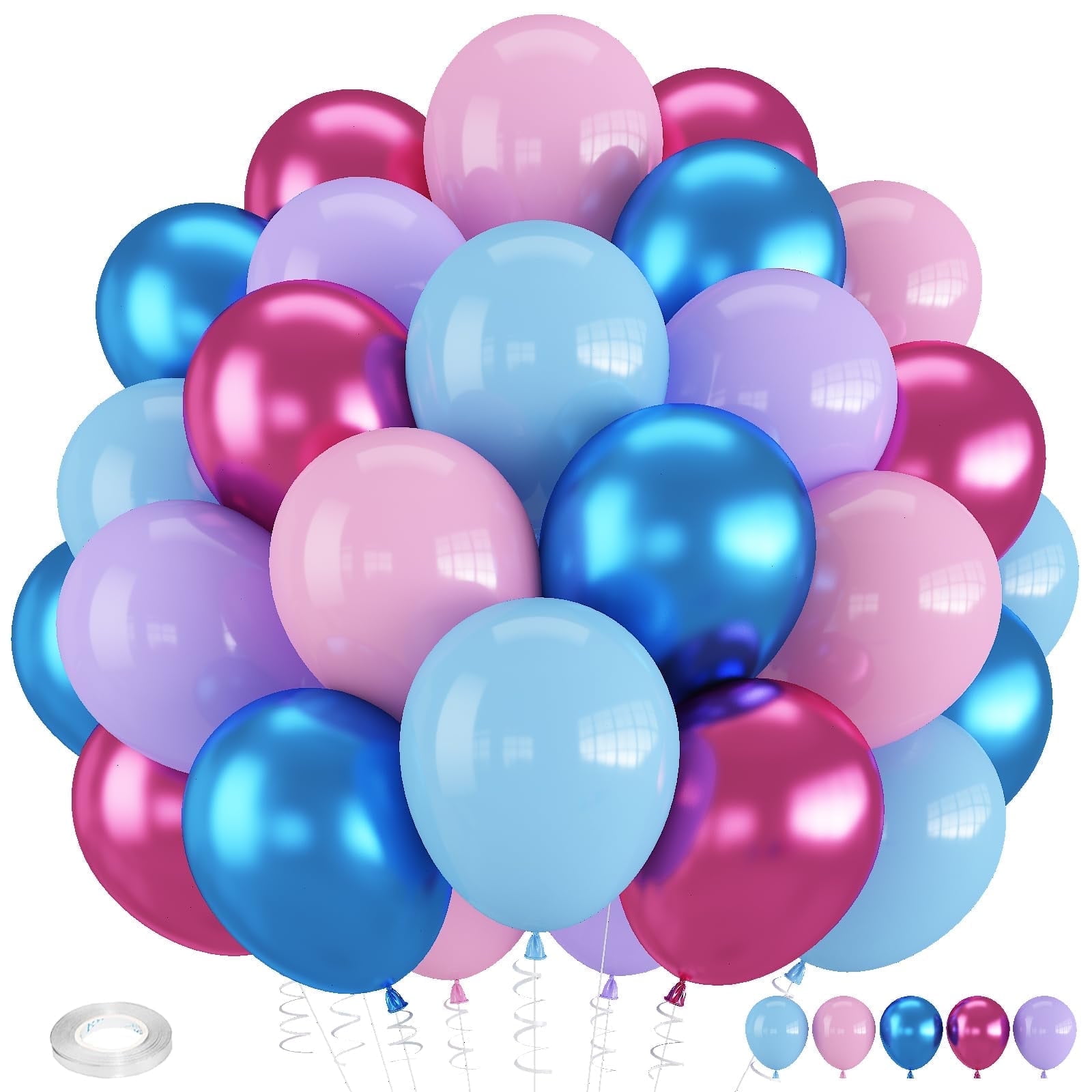 Pink and Blue Balloons, 12 Inch Macaron and Metallic Blue Pink Party Balloons for Gender Reveal Baby Shower Bridal Shower Summer Hawaiian Birthday Party Decorations