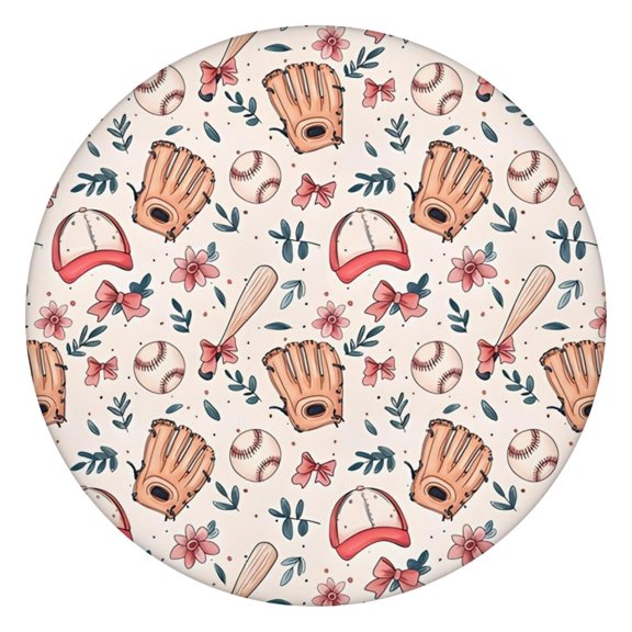 Pink and Blue Baseball Items Pattern Round Fitted Tablecloth with Elastic Edge,Dining Table Cover Waterproof,Outdoor Round Tablecloth for Camping,Dining,Indoor and Outdoor