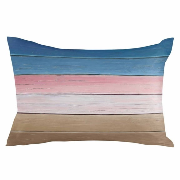 Pink Blue Brown Throw Pillow Cover 20 x 36 Inch Decorative Pillow Cover Farmhouse Gradient Wooden Plank Art Lumbar Pillowcase Seasonal Rectangle Cushion Case for Couch Sofa Bed Living Room