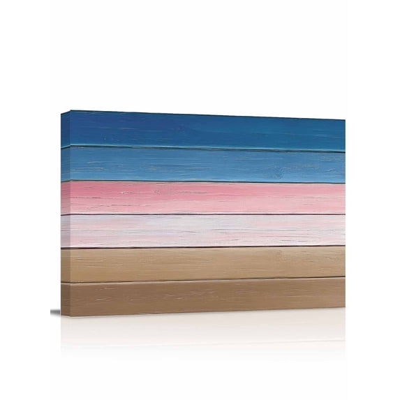 Pink Blue Brown Wall Art for Living Room,Canvas Picture Wall Decor for Bathroom Bedroom,Farmhouse Gradient Wooden Plank Art Painting Artwork for Office Kitchen Hallway Dining Room Home Decor 12"x16"