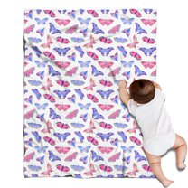 Pink Blue Butterfly Pattern Blanket,Comfortable Soft Flannel Throw Blanket,All Season,Warm Lightweight Blankets for Sofa Bed Couch Living Room Chair,30"x40"