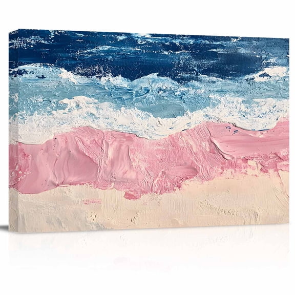 Pink Blue Canvas Print Wall Art Beige Gradient Ocean Wave Abstract Beach Coastal Pictures Painting Morden Artwork for Living Room Bedroom, Ready to Hang - 12"x16"