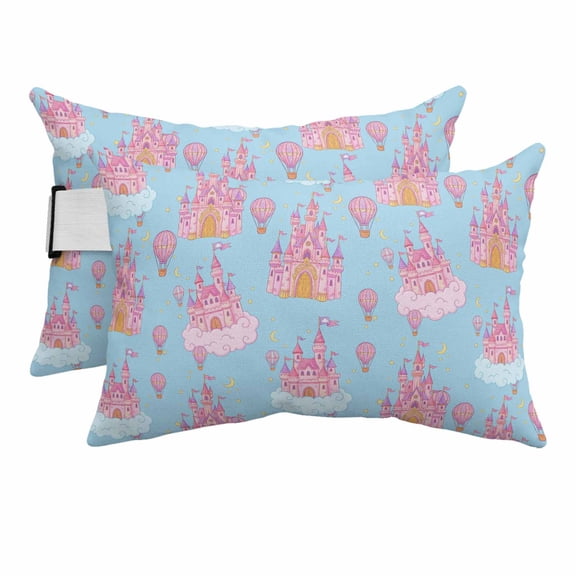 Pink Blue Castle Outdoor Pillows for Chaise Lounge Chair Beach Headrest Pillow Set of 2 Waterproof Lumbar Pillows with Insert&Adjustable Strap Balloon Modern Art Stars Moon Pool Pillow 12"x20"