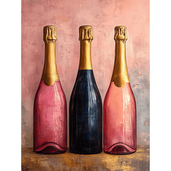 Pink Blue Champagne Bottle Canvas Print, Cute Bar Cart Art, Trendy Kitchen & Party Decor