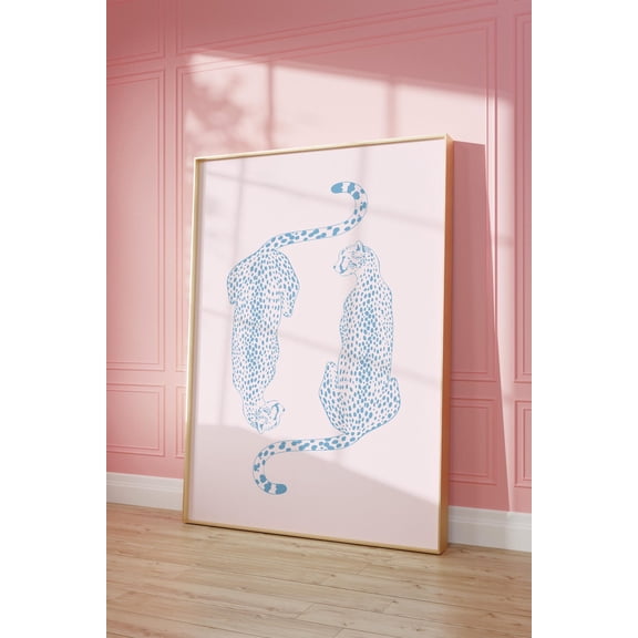 Pink & Blue Cheetah Poster: Retro Y2K Dorm Decor, Stretched Canvas Size 16x24