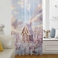 thumbnail image 1 of Pink Blue Christmas Semi Sheer Curtains Drapes for Living Room, Bedroom, French Doors Window 84 Inches Long, Xmas Snowflake Tree Rod Pocket Chiffon Curtain Drapery Voile Draperies Panel, 1 of 6