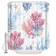 thumbnail image 1 of Pink Blue Coastal Bathroom Shower Curtains with 12 Hooks Polyester Waterproof Shower Curtain for Stalls and Bathtubs Ocean Coral Summer Beach Nautical Decorative Bathroom Privacy Curtain 72x96 Inches, 1 of 8