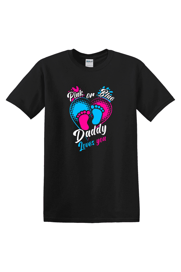 Pink Blue Daddy Loves You Gender Reveal Party Pregnancy T-shirt
