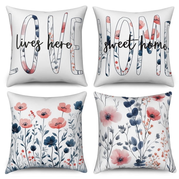 Pink Blue Decorative Pillow Cover 18x18,Farmhouse Rustic Pillowcase for Couch Bedroom Home Decor,Set of 4