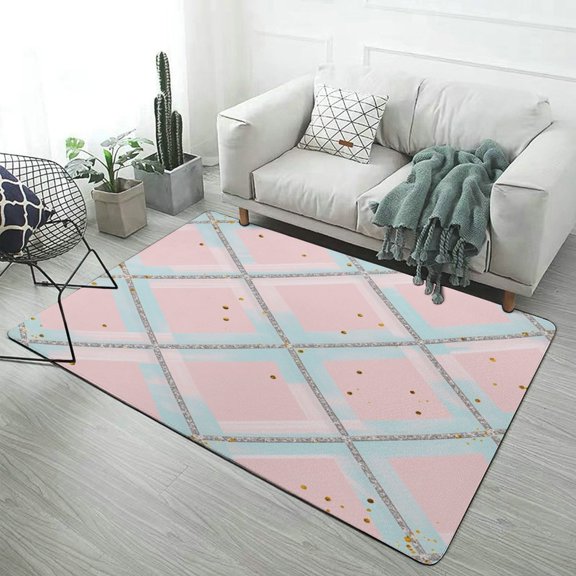 Pink Blue Diamond Glitter Pattern Home Decor Living Room Carpet Non-slip Soft Comfy Floor Rug Kitchen Bedroom Entrance Doormat Mats