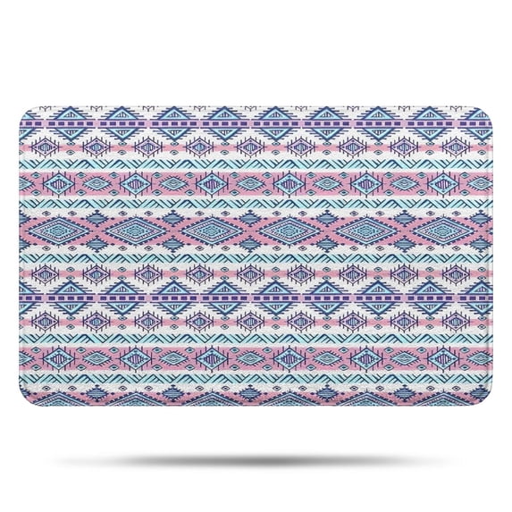 Pink and Blue Diamond Shaped Boho Pattern Bathroom Rugs Mat,Non Slip Microfiber Bathroom Rug,Rubber Backing,Soft Bathroom Mats for Bathroom Floor,Tub and Shower,17x27in(43x68cm)