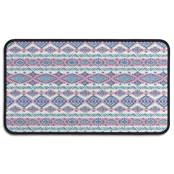 Pink and Blue Diamond Shaped Boho Pattern Door Rugs,Washable Non Slip Door Mats Indoor,Decorative Door Mats,Entry Mat Indoor for Entrance,Bedroom,Kitchen,Bathroom,30"x17"