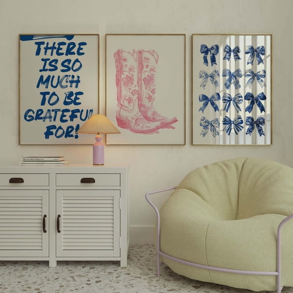 Pink & Blue Dorm Decor Cowboy Boot Quote Art Prints Set 3 Stretched Canvas 16x24