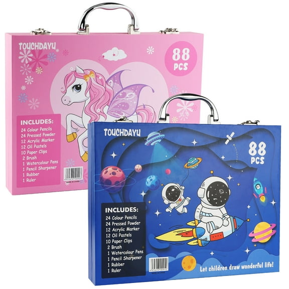 IZZONI 88-Piece Deluxe Drawing Kit with Oil Pastels, Colored Pencils, Markers, Watercolor Cakes & Brush
