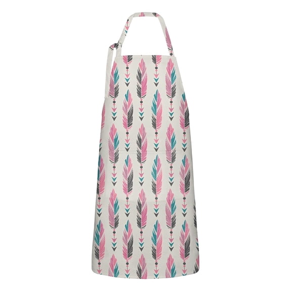 Pink and Blue Ethnic Style Feather Pattern Apron-Garden Aprons for Women with Pockets-Cotton Linen Waterproof Kitchen Cooking Gardening Aprons Adjustable for Kitchen,Cooking,BBQ and Salon 33x27 Inch