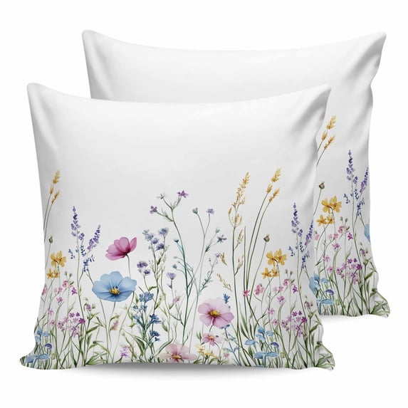 Pink Blue Floral 24x24 Pillow Covers Set of 2, Farmhouse Garden Flowers Botanical Throw Pillow Covers Decorative Couch Cushion Case, Microfiber Square Pillowcases for Bedroom Car Living Room