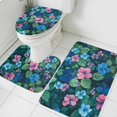 thumbnail image 1 of Pink Blue Floral Bathroom Rugs Set Spring Watercolor Flower Green Leaf Oil Painting Style Non Slip Absorbent Bath Mats 3 Piece Set with Bathroom Rug, U-Shaped Floor Mat, Toilet Seat Cover Small Size, 1 of 9
