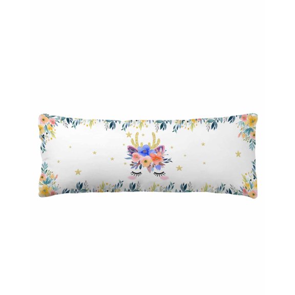 Pink Blue Floral Body Pillow Cover 20 x 60 Inch Decorative Pillow Cover Farmhouse Antlers Flowers Abstract Art Lumbar Pillowcase Seasonal Rectangle Cushion Case for Couch Sofa Bed Living Room