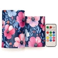 thumbnail image 1 of Pink Blue Floral Flickering Flameless Candles Battery Operated with Remote Timer LED Pillar Candles Set of 2, 1 of 7
