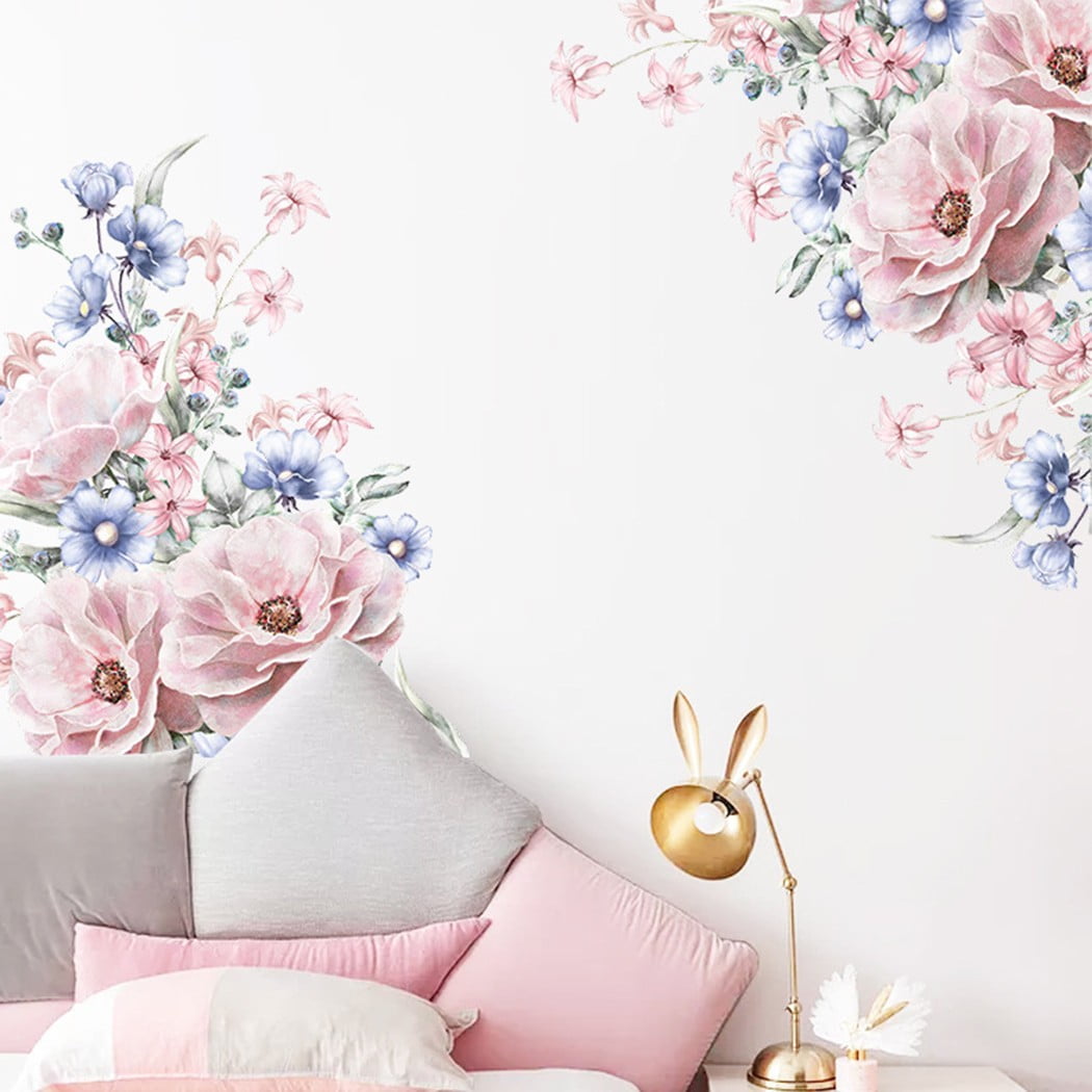 Pink Blue Floral Living Room Bedroom Landscaping Decoration Wall ...
