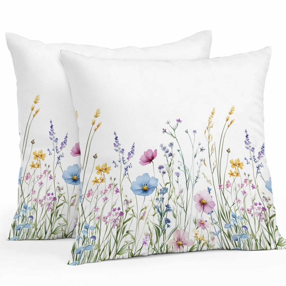 Pink Blue Floral Throw Pillow Covers 16x16 Inch Set of 2, Farmhouse Garden Flowers Botanical Waterproof Outdoor Pillow Covers, Decorative Cushion Pillowcases for Couch, Sofa, Bed, Garden, Patio