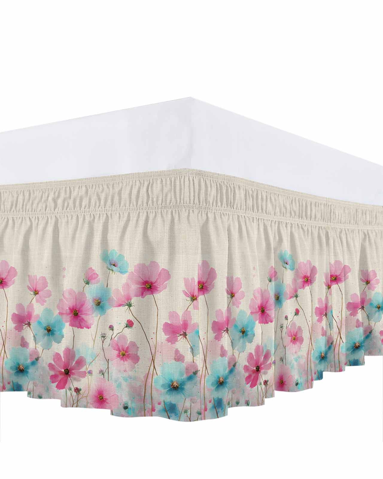 Pink Blue Flower Bed Skirt Queen Size 18 Inch Drop, Spring Gradient ...
