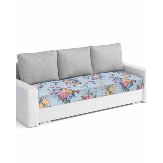 Pink Blue Flowers Couch Cushion Covers Stretch, Washable Sofa Seat Covers Individual Seat Cushion Sofa Slipcovers Spring Floral Pastoral Birds Leaves Couch Cover Furniture Protector L-1PCS