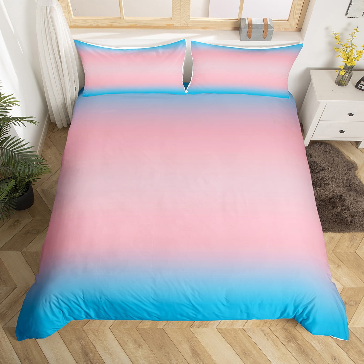 Pink and Blue Girls Bedding Set Colorful Rainbow Gradient Comforter