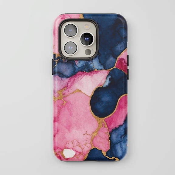 Pink Blue Gold Agate For All iPhone Series Tough Phone Case Abstract Fluid Art