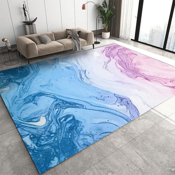 Pink And Blue Gradient Marble Area Rugs, Blue Pink Water Pattern Soft Washable Carpet, Upholstery Rug With Non-Slip Backing For Kids Boys Girls Bedroom Living Room Dining Room 1x2ft