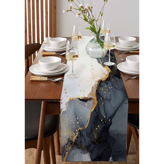 Pink Blue Gradient Ocean Wave Table Runner 13x36in Non-Slip Cotton Linen Table Runners, Watercolor Sea Stripes Dresser Scarves TableRunner for Dinner Kitchen Dining Wedding Party